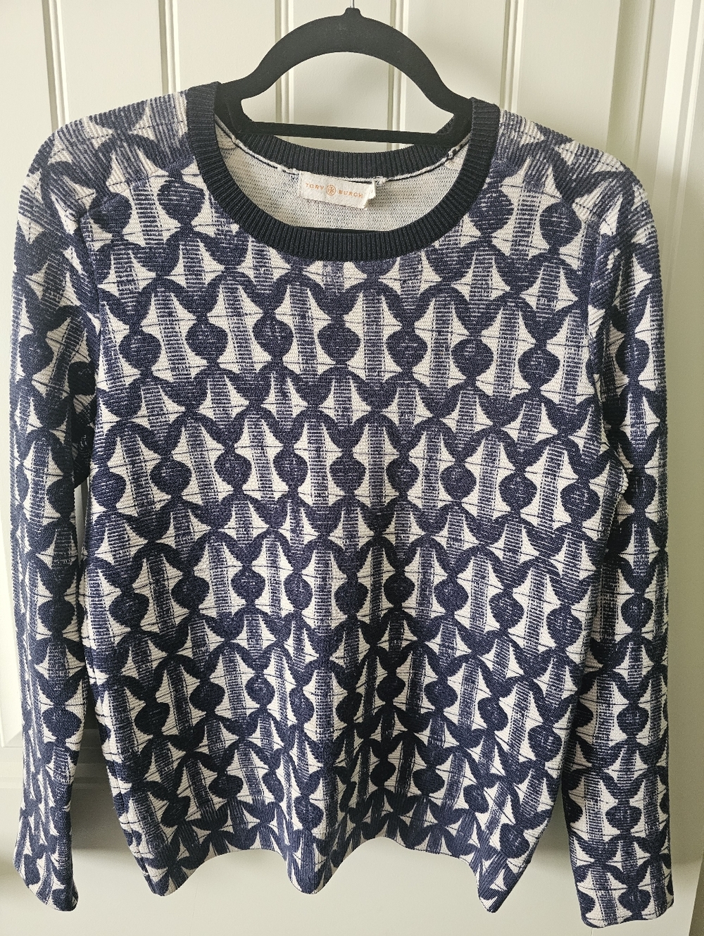 Tory Burch Sweater Style 32143652 Navy Blue and Egg Shell White Size Small